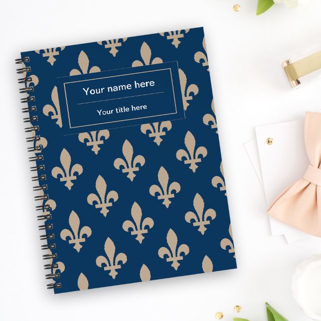 Fleur de Lis Pattern, French, Royal, Cream, Blue Notebook (Creator Uploaded)