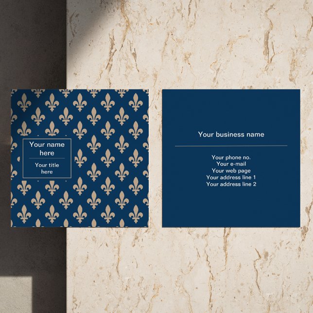 Fleur de Lis Pattern, French, Royal, Cream, Blue Square Business Card (Creator Uploaded)