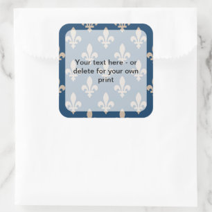 Fleur de Lis Pattern, French, Royal, Cream, Blue Square Sticker