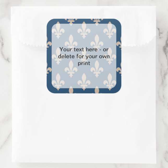Fleur de Lis Pattern, French, Royal, Cream, Blue Square Sticker (Bag)