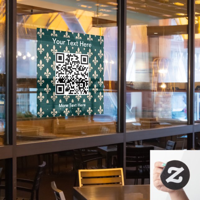 Fleur de Lis Pattern, French, Royal, Cream, Green (Restaurant Window)