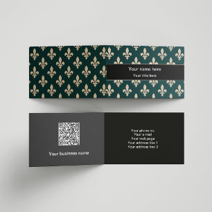 Fleur de Lis Pattern, French, Royal, Cream, Green Business Card