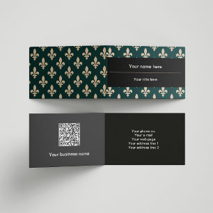 Fleur de Lis Pattern, French, Royal, Cream, Green Business Card