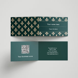 Fleur de Lis Pattern, French, Royal, Cream, Green Business Card