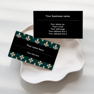 Fleur de Lis Pattern, French, Royal, Cream, Green Business Card