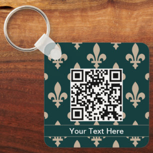 Fleur de Lis Pattern, French, Royal, Cream, Green Key Ring