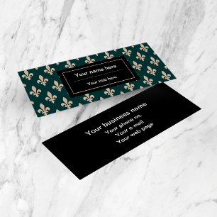 Fleur de Lis Pattern, French, Royal, Cream, Green Mini Business Card