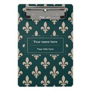 Fleur de Lis Pattern, French, Royal, Cream, Green Mini Clipboard