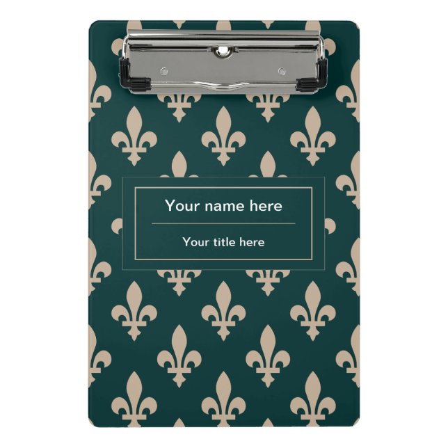 Fleur de Lis Pattern, French, Royal, Cream, Green Mini Clipboard (Front)