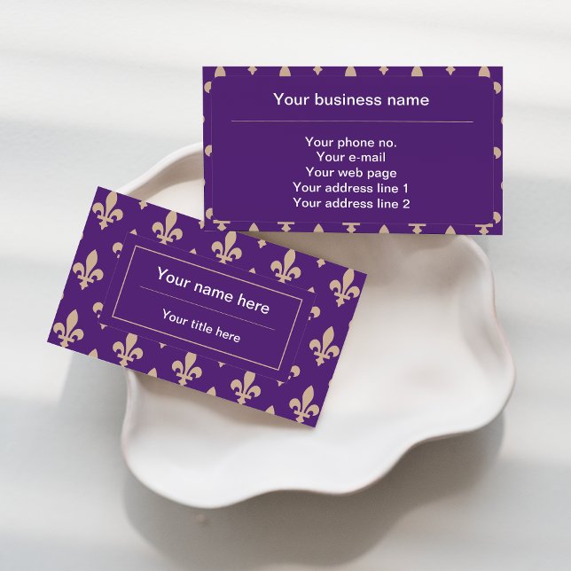Fleur de Lis Pattern, French, Royal, Cream, Purple Business Card (Creator Uploaded)