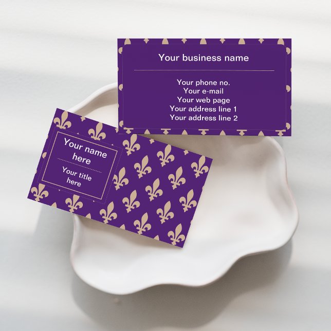 Fleur de Lis Pattern, French, Royal, Cream, Purple Business Card (Creator Uploaded)
