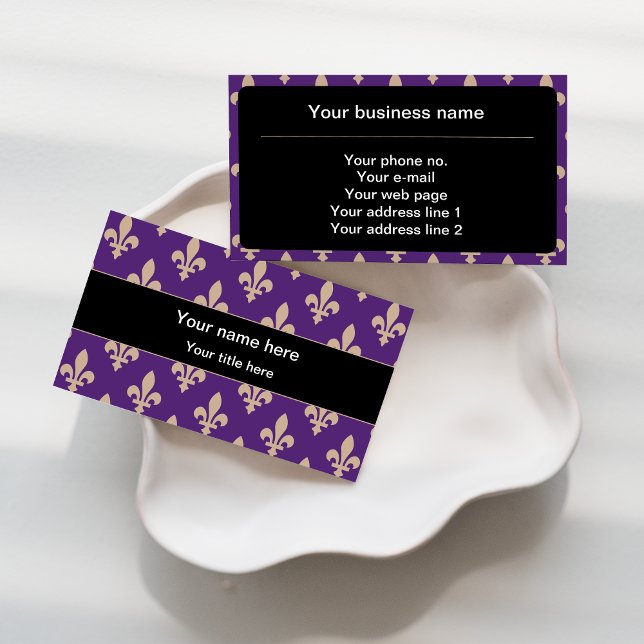 Fleur de Lis Pattern, French, Royal, Cream, Purple Business Card (Creator Uploaded)