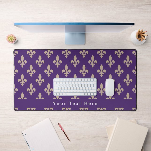 Fleur de Lis Pattern, French, Royal, Cream, Purple Desk Mat (Office 1)