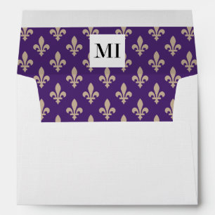 Fleur de Lis Pattern, French, Royal, Cream, Purple Envelope