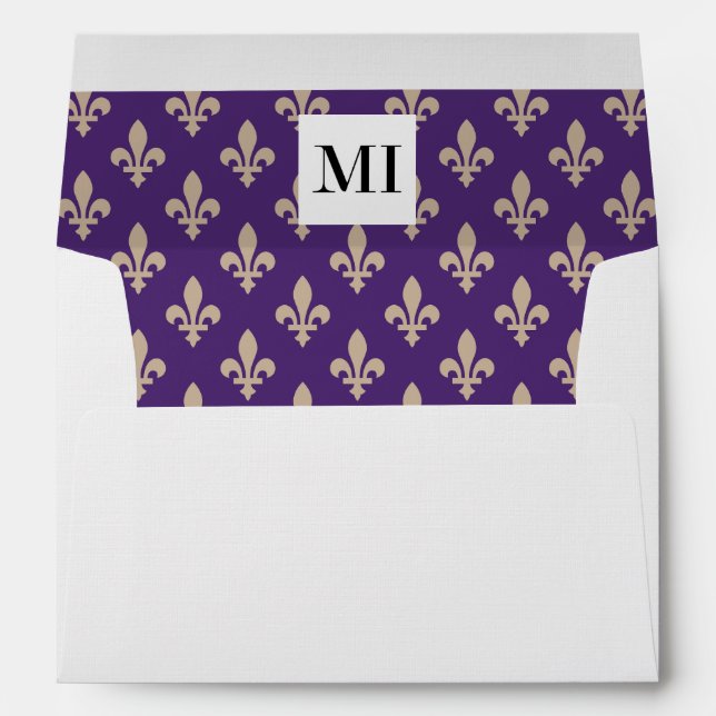 Fleur de Lis Pattern, French, Royal, Cream, Purple Envelope (Back (Bottom))