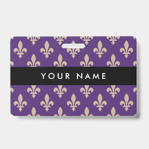 Fleur de Lis Pattern, French, Royal, Cream, Purple ID Badge