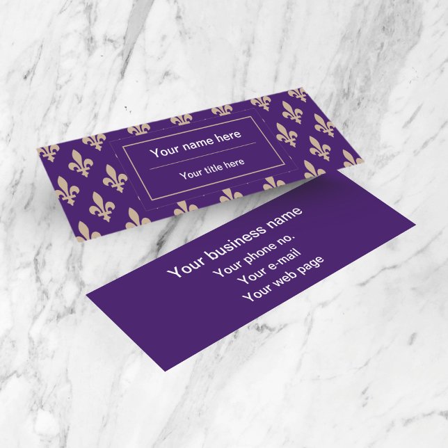 Fleur de Lis Pattern, French, Royal, Cream, Purple Mini Business Card (Creator Uploaded)