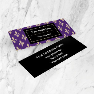 Fleur de Lis Pattern, French, Royal, Cream, Purple Mini Business Card