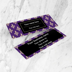 Fleur de Lis Pattern, French, Royal, Cream, Purple Mini Business Card