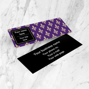 Fleur de Lis Pattern, French, Royal, Cream, Purple Mini Business Card