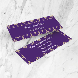 Fleur de Lis Pattern, French, Royal, Cream, Purple Mini Business Card