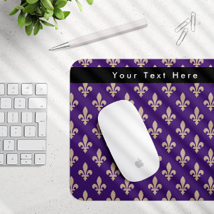 Fleur de Lis Pattern, French, Royal, Cream, Purple Mouse Pad
