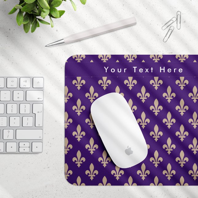 Fleur de Lis Pattern, French, Royal, Cream, Purple Mouse Pad (Creator Uploaded)