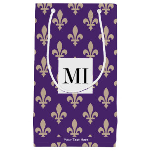 Fleur de Lis Pattern, French, Royal, Cream, Purple Small Gift Bag