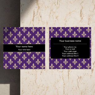 Fleur de Lis Pattern, French, Royal, Cream, Purple Square Business Card