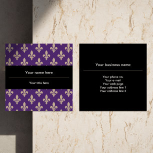 Fleur de Lis Pattern, French, Royal, Cream, Purple Square Business Card