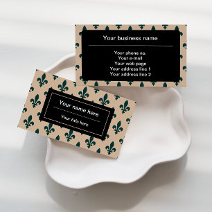 Fleur de Lis Pattern, French, Royal, Green Business Card
