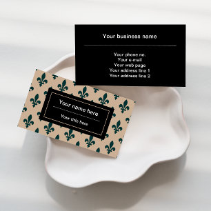 Fleur de Lis Pattern, French, Royal, Green Business Card