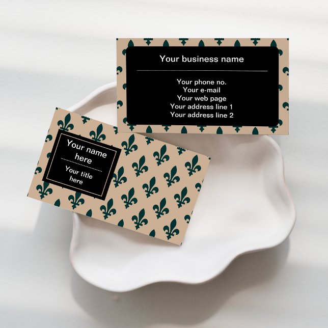 Fleur de Lis Pattern, French, Royal, Green Business Card (Creator Uploaded)