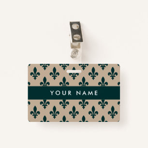 Fleur de Lis Pattern, French, Royal, Green ID Badge