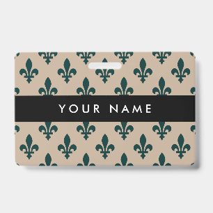 Fleur de Lis Pattern, French, Royal, Green ID Badge
