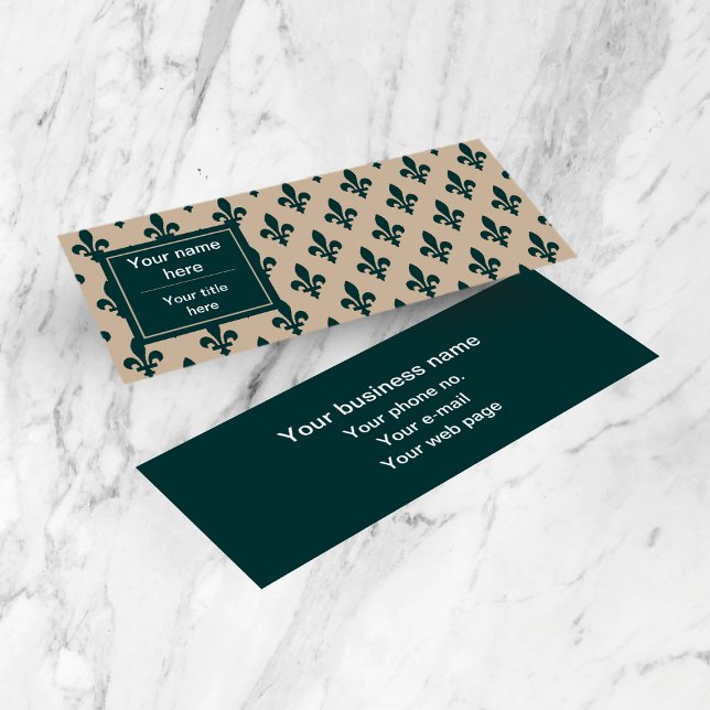 Fleur de Lis Pattern, French, Royal, Green Mini Business Card (Creator Uploaded)