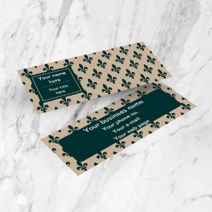 Fleur de Lis Pattern, French, Royal, Green Mini Business Card