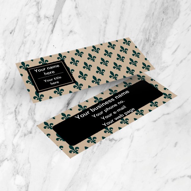 Fleur de Lis Pattern, French, Royal, Green Mini Business Card (Creator Uploaded)