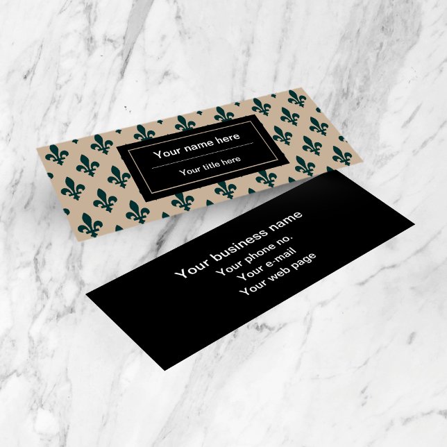 Fleur de Lis Pattern, French, Royal, Green Mini Business Card (Creator Uploaded)