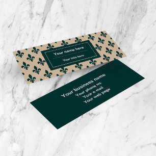 Fleur de Lis Pattern, French, Royal, Green Mini Business Card
