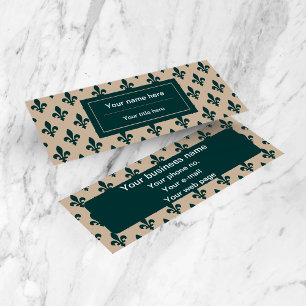 Fleur de Lis Pattern, French, Royal, Green Mini Business Card