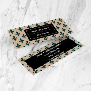 Fleur de Lis Pattern, French, Royal, Green Mini Business Card