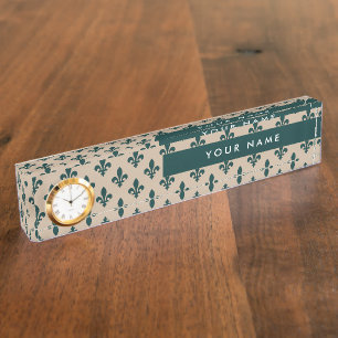 Fleur de Lis Pattern, French, Royal, Green Nameplate