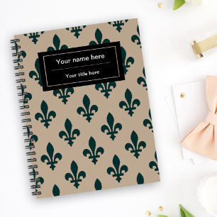 Fleur de Lis Pattern, French, Royal, Green Notebook