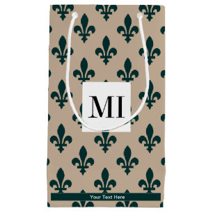 Fleur de Lis Pattern, French, Royal, Green Small Gift Bag