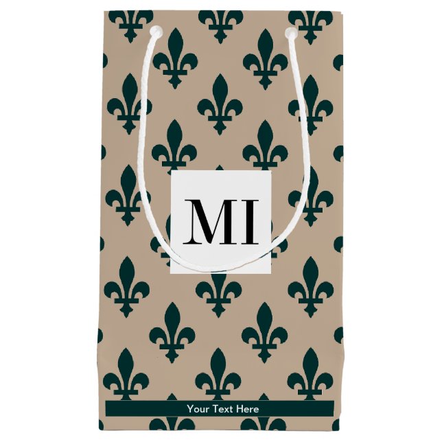 Fleur de Lis Pattern, French, Royal, Green Small Gift Bag (Front)