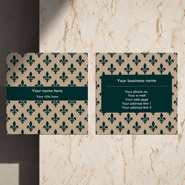 Fleur de Lis Pattern, French, Royal, Green Square Business Card (Creator Uploaded)