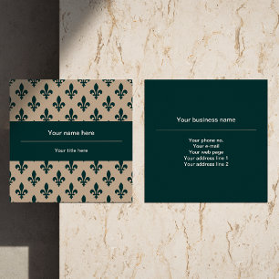 Fleur de Lis Pattern, French, Royal, Green Square Business Card
