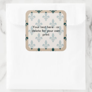 Fleur de Lis Pattern, French, Royal, Green Square Sticker