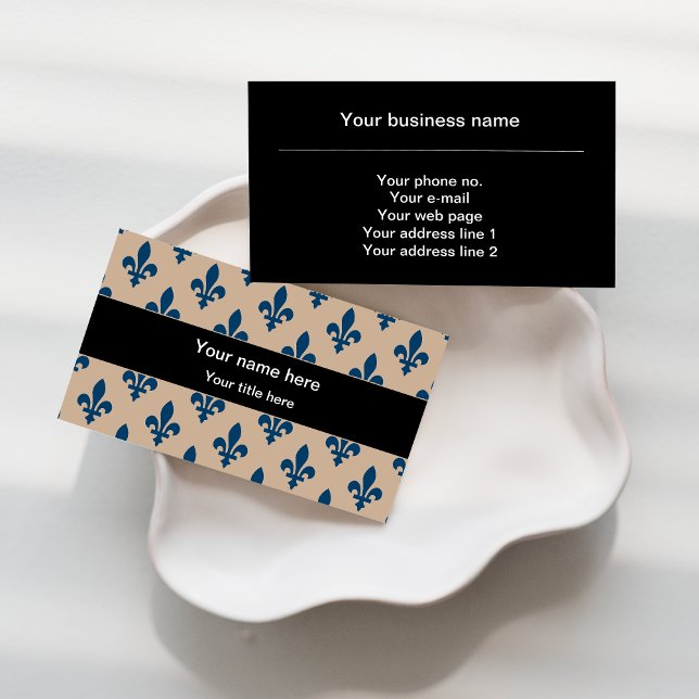 Fleur de Lis Pattern, French, Royal, Navy Blue Business Card (Creator Uploaded)